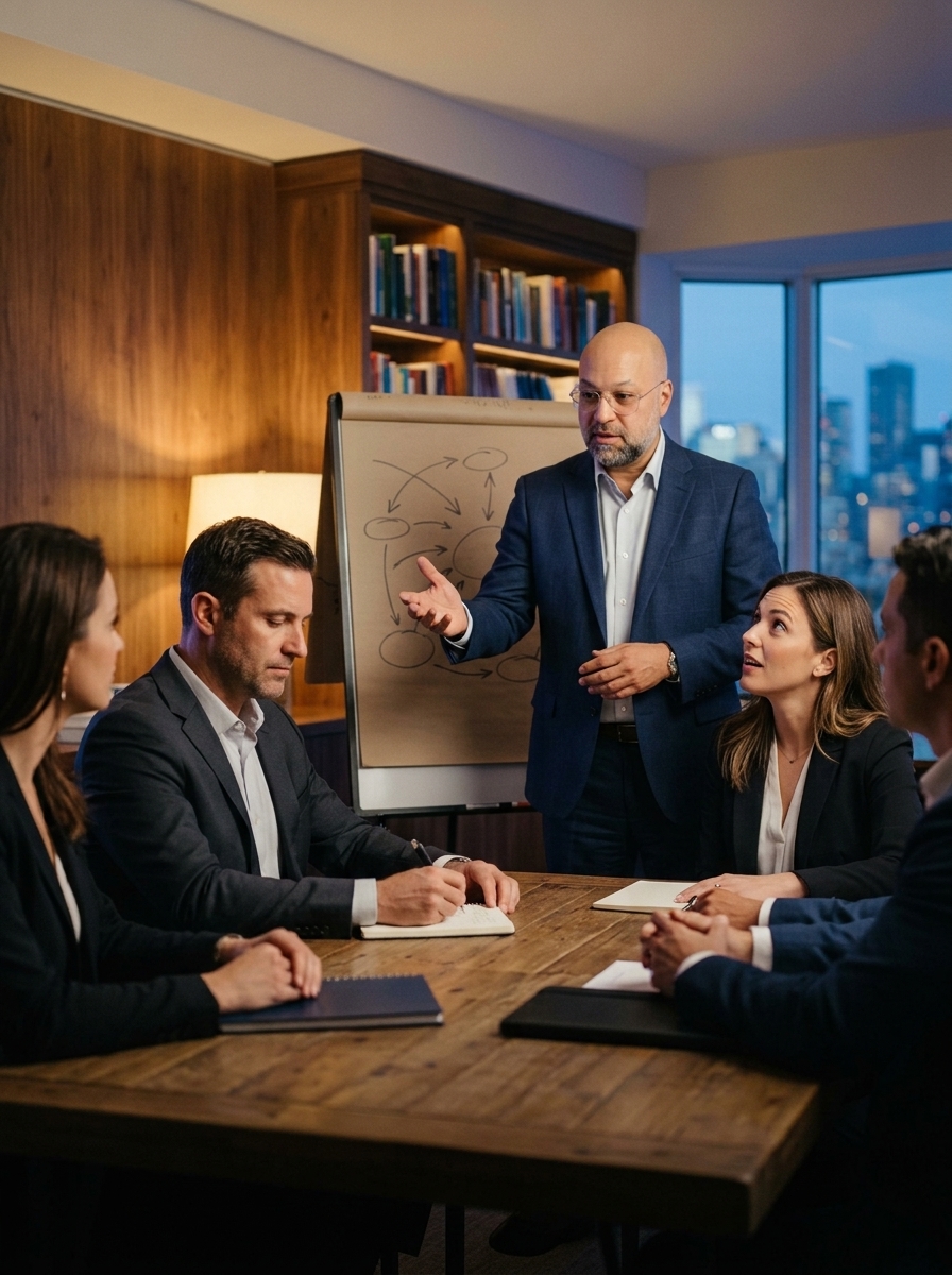 Nordine Mouaouia en formation devant un groupe d'agents immobiliers