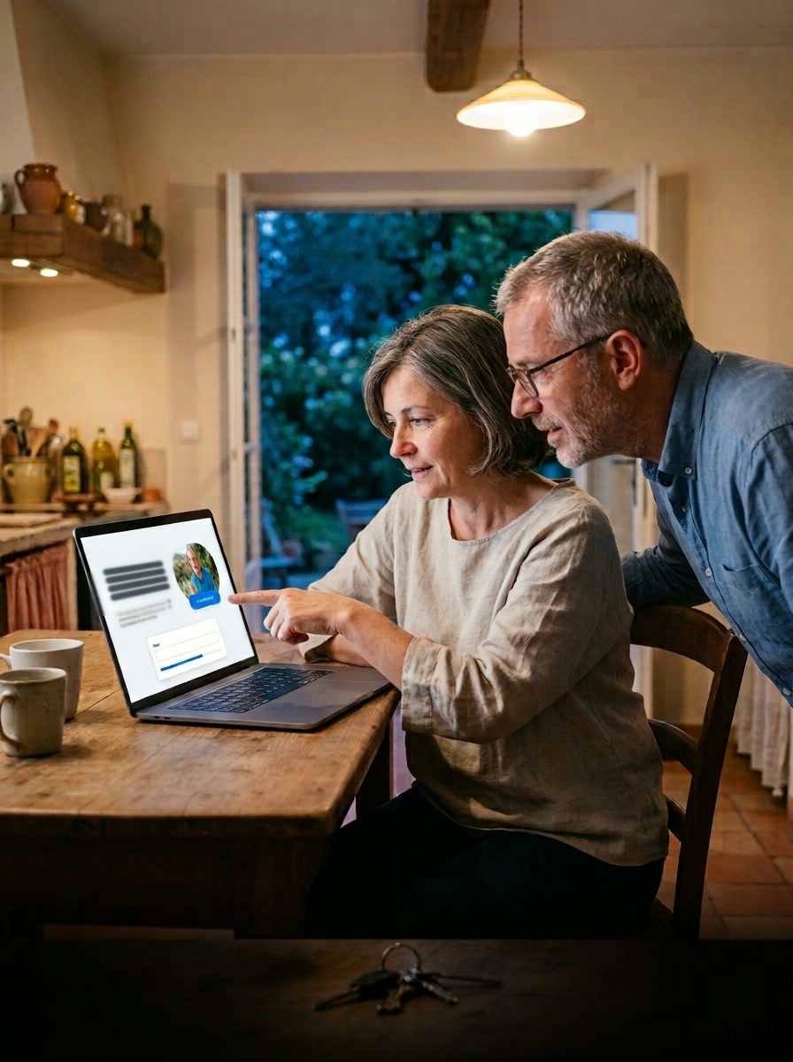 Un couple de propriétaires découvre une estimation en ligne depuis sa cuisine